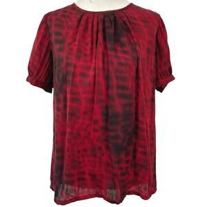 Alfani Women Silk Blouse Size 8 Short Sleeve Lightweight Red Goth Punk Grunge